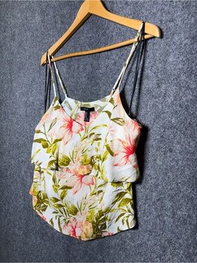 Forever 21 White Floral Layered Cami Top with Pink Blossoms